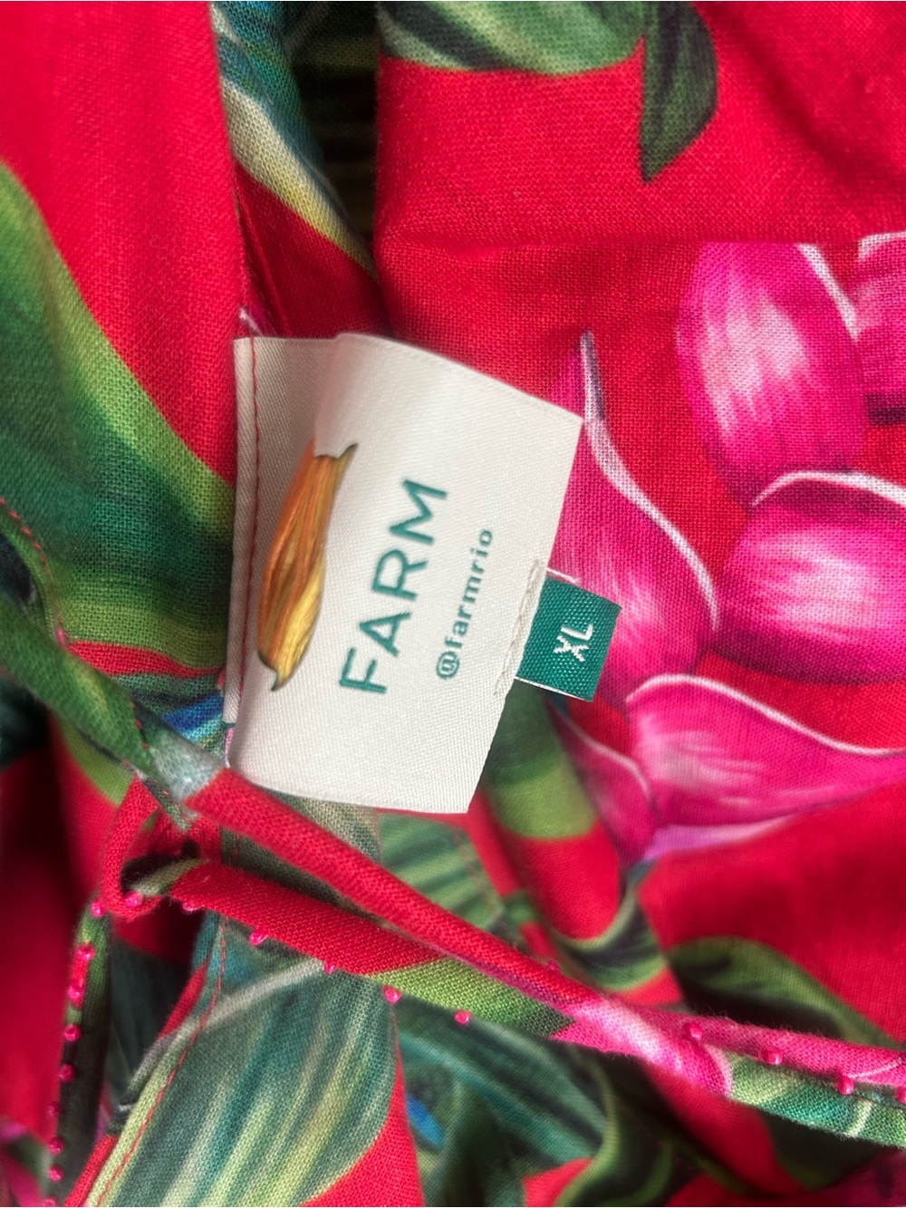 FARM Rio Pink Tropical Midi Dress with Green Leaf Print XL NWOT - Picture 5 of 6